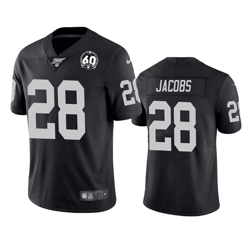 Youth Oakland Raiders #28 Josh Jacobs Black 2019 100th Season With 60 Patch Vapor Untouchable Limited Stitched NFL Jersey